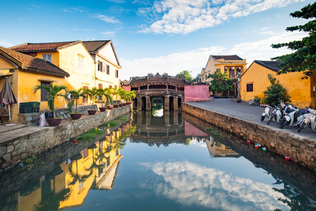 Japanese Covered Bridge and building detail in the UNESCO heritage town of Hoi An, Vietnam