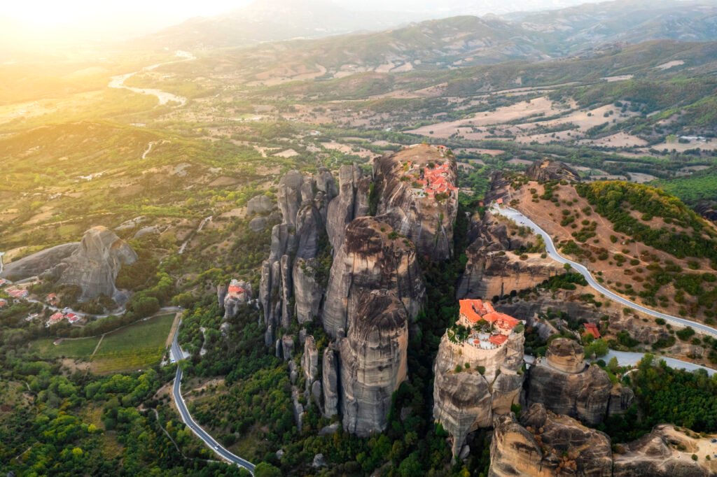 Mountain monastery and rocks in Meteora, Greece