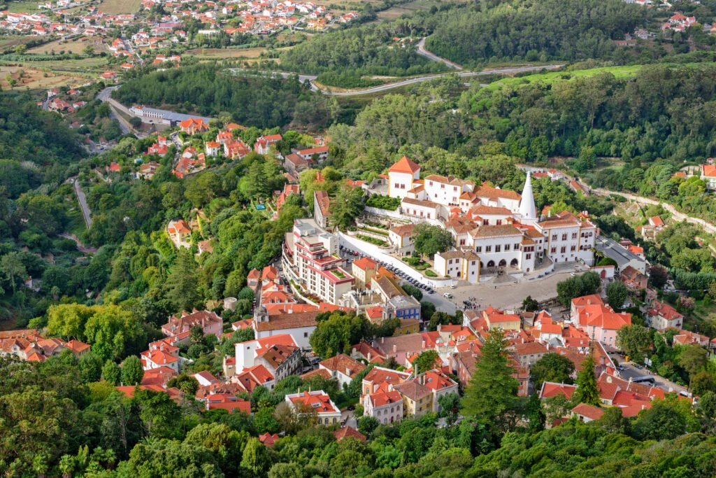 Sintra, Portugal old town skyline with the National Palace